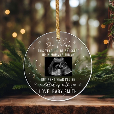 Custom I'll Be Snuggled Up In Mommy's Tummy Ornament, Sonogram Ultrasound Christmas Ornament, Expecting Dad or Family Gift for Mother-to-be, New Dad Gift From The Bump