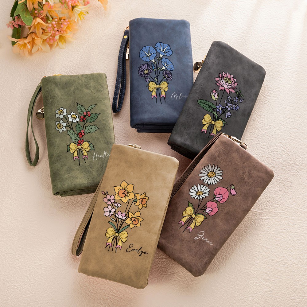 Personalized birth flower wallet