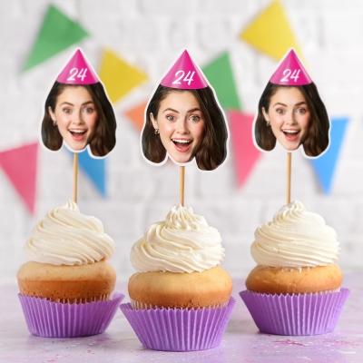 Custom Photo Face Cupcake Toppers Set of 5, Big Head Cutouts Fun Cake Accessories, Decors for Birthday Party/Baby Shower/Wedding/Engagement/Retirement