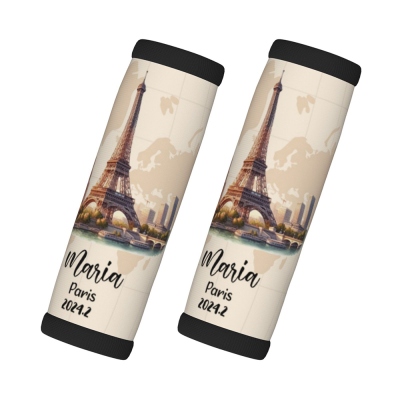 (Set of 2)Custom Name Watercolor Landmark Luggage Handle Wrap, Neoprene Luggage Handle Cover, Travel Accessories, Birthday/Christmas Gift for Traveler