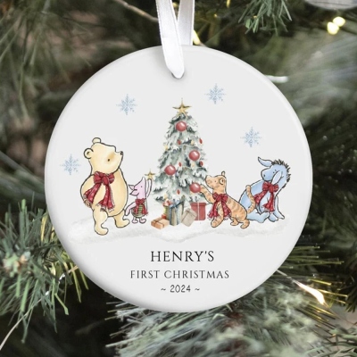 Personalized Pooh Ornament, Custom First Christmas Ornament, Personalized Name Christmas Ornament Winnie the Pooh Baby Shower Gift Baby Gift