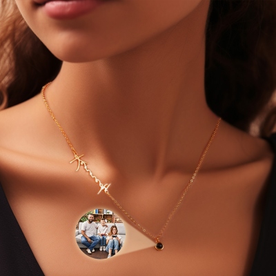 Custom Sideway Name Photo Projection Necklace, Sterling Silver 925 Name Necklace with Picture, Birthday/Anniversary/Mother's Day Gift for Her/Mom