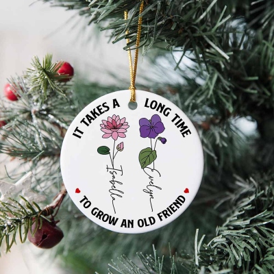 Personalized Birth Month Flower Ornament, Friendship Ornament, It's Take A Long Time To Grow An Old Friend Ornament, Sister Ornament Gift