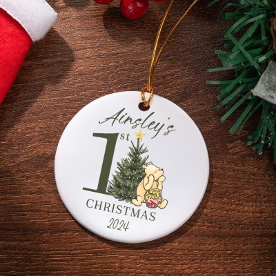 Personalized Name & Year Baby's First Christmas Ornament, Ceramic/Acrylic Bear Eating Honey Decoration, Christmas Gift for Newborns/Babies/Infants