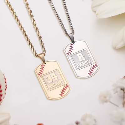 Custom Name & Number Dog Tag Necklace, Sports Necklace of Baseball/Football/Basketball/Soccer, Lucky Number Pendant, Gift for Sports Lover/Player/Team