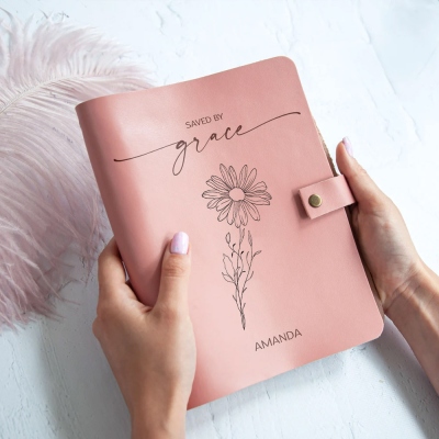 Personalized Name Birth Flower Prayer Journal, Custom Prayer Notebook Bible Journaling, Christian Gift, Religious Gifts for Mom, Gift for Women, Gift from Son