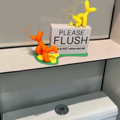 Please Flush Pooping & Peeing Balloon Dog Bathroom Sign, 3D Printed Funny Bathroom Decor, Housewarming/Birthday/Christmas Gift for Dog Mom/Pet Lovers