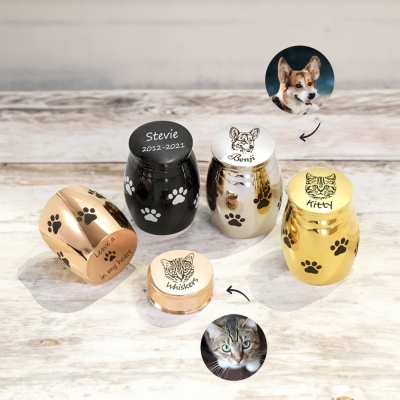 Personalized Name Pet Portrait Mini Urn, Paw Print Cremation Urn  for Dog/Cat, Pet Ashes Holder, Pet Memorial Keepsake, Pet Loss Gift for Pet Mom/Dad