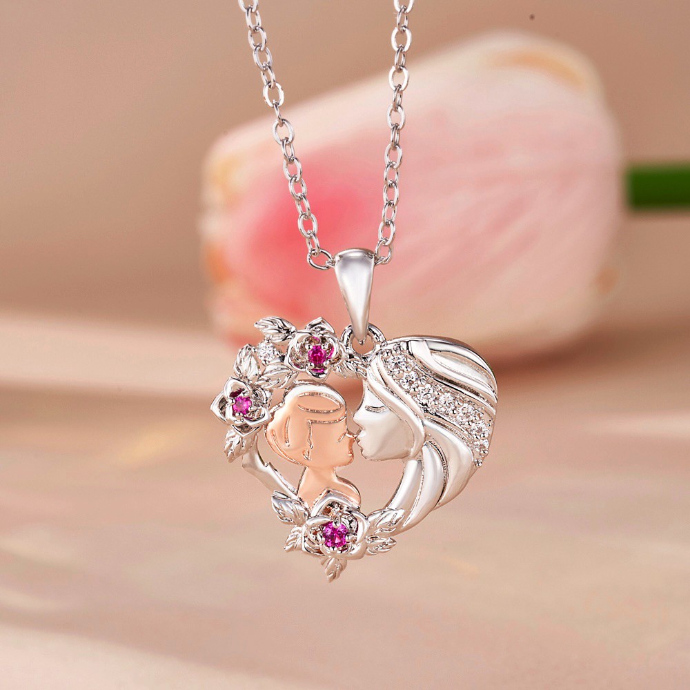 mother and son Heart necklace with birthstone