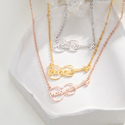 Personalized Violin Necklace, Violin Name Necklace, Gift for Music Lover, Gift for Her, Instrument Charms, Silver Violin Necklace, Gift for Her