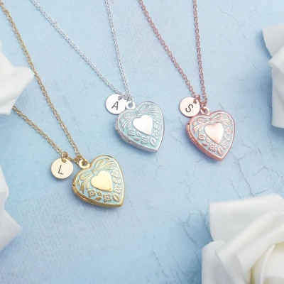 Personalized Initial Photo Heart Locket Necklace, Letter Pendant with Gold/Rose Gold/Silver Necklace, Memorial Jewelry, Mother's Day/Birthday Gift for Mom/Wife/Family