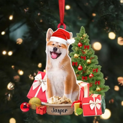 Personalized Dog Name Photo Christmas Ornament, Christmas Gift 2024, Dog Christmas Ornament, Custom Dog Photo Ornament, Dog First Christmas Keepsake