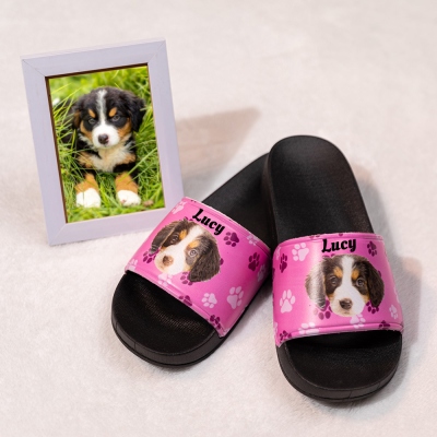 Personalized Pet Slides Slippers with Photo, Custom Dog/Cat Summer Comfortable Sandals, Indoor Shower Shoes for Women/Men, Gifts for Pet Lover/Dog Mom