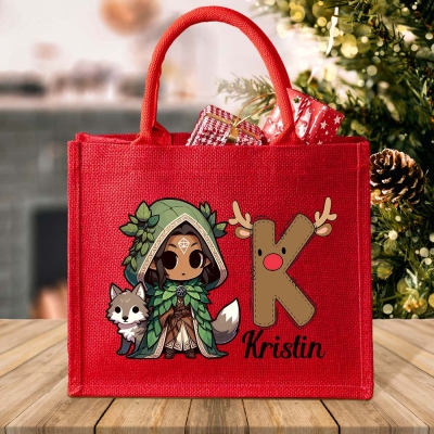 Personalized DND Class Cartoon Characters Christmas Tote Bag of Holding, Custom Name Christmas Bags, Christmas Gift for Women, Handbag Gift fo Men