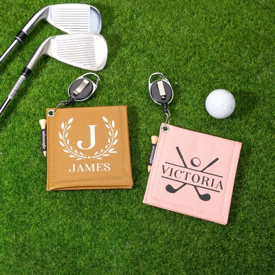 Personalized Name Portable Leather Golf Towel, Golf Ball Washer with Stretchable Lanyard, Father's Day/Birthday Gift for Dad/Husband/Golf Lover