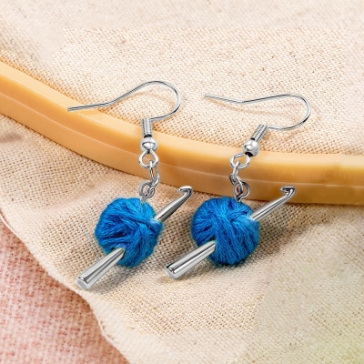 Tiny Yarn Balls Earrings, Mini Crochet Hook Earrings, Cute Crochet Jewelry, Thanksgiving/Christmas Gifts for Knitting Lovers/Crochet Enthusiasts