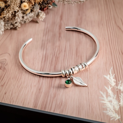 Bracciale con perline e pietre portafortuna personalizzate, bracciale aperto in argento sterling 925, bracciale con nomi di famiglia, regalo per la festa della mamma/Natale per mamma/nonna