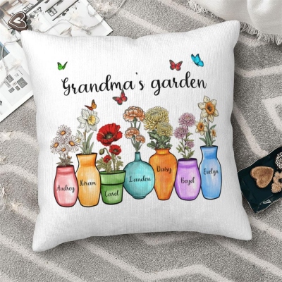 Custom Mother/Grandma's Garden Pillow with 1-10 Names & Birth Flowers, Pillowcase with Optional Insert, Birthday/Mother's Day Gift for Mom/Grandma