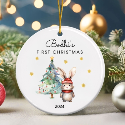 Personalized Name Cute Animal Baby's First Christmas Ornament, Ceramic Holiday Tree Hanging Decor, Christmas Keepsake 2024, Christmas Gift for Babies