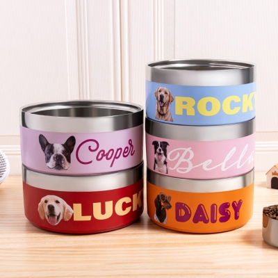 Personalized Photo & Name Dog Bowl, Custom Stainless Steel Pet Treat Container for Food & Water, Feeding Puppy Bowl Gifts for Small, Medium/Large Dogs