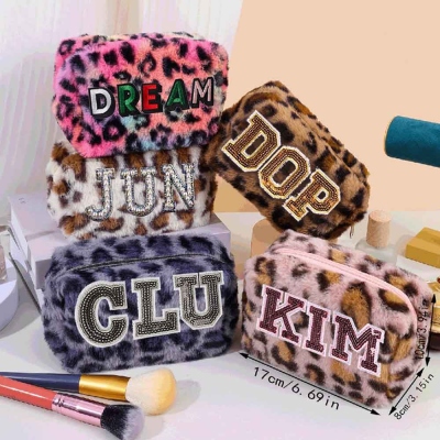 Custom Y2K Leopard Print Cosmetic Bag, Fashionable Design Soft Material Large Capacity Cosmetic Storage, Gift for Her