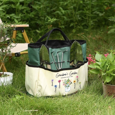 Gardening Tool Bag, 2~6 Names Birth Flower, Garden Tote Bag, Plant Person Gift, Gift for Green Thumb, Gardening Gifts for Women, Gift for Grandma