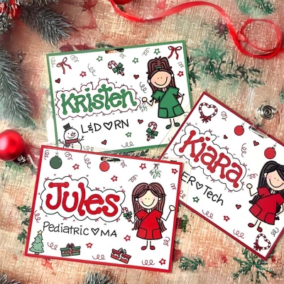 Personalized Name Christmas ID Badge Buddy, Cute Badge Nameplate, ID Accessory for Holiday, Christmas Gift for Healthcare Staff/Teachers/Colleagues