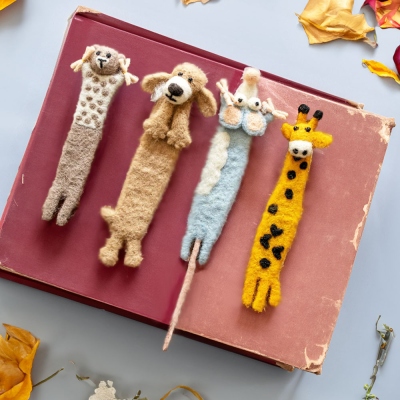 Handmade Animal Wool Felted Bookmark, Giraffe/Mouse/Dog/Bear Design Book Divider, Bookmark for Kids & Adults, Gift for Readers/Book Lovers/Librarians