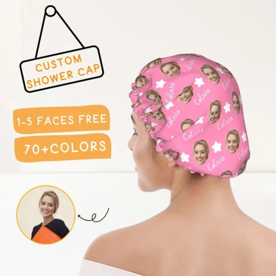 Custom Photo Shower Cap,  White Dots Print, Personalized Shower Cap, Photo Shower Cap, Upload Your Favorite Photo