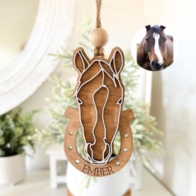 Personalized Name Photo Outline Horse Christmas Ornament, Horse Horseshoe Design Ornament/Keychain, Pet Remembrance Gifts, Gift for Horse Lovers