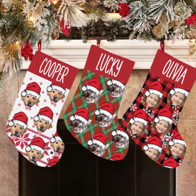 Personalized Pet Christmas Stocking with Photo & Name, Custom Holiday Stocking for Dog Cat, Puppy Kittens Stocking, Funny Xmas Decor, Gift for Family