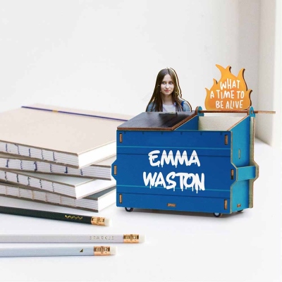 Personalized DIY Wood Pencil Holder, Dumpster Fire Desk Organizer, Custom Photo Dumpster Fire, Custom Pencil Holder, Funny Gift