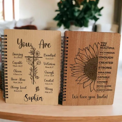 Personalized Christian Engraved Wood Notebook Religious for Women Inspirational Gifts with Prayers Engraved Wood Gifts