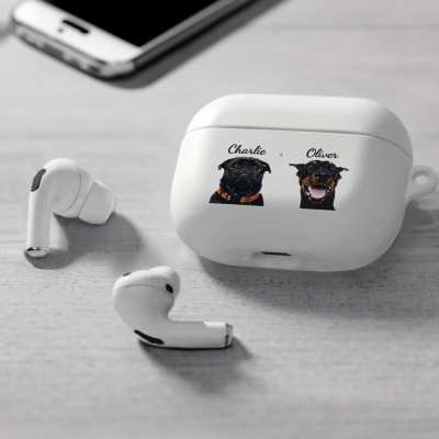 Custom Cute Pet Airpod Case Cover, Silicone Cover with Keychain, Compatible with Apple AirPods 3rd 2nd 1st Generation Pro, Gifts for Dogs/Cats Mom