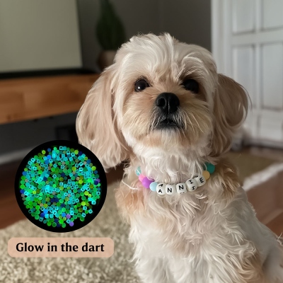 Personalized Pet Name Glow In-Dark Beaded Necklace, Handmade Silicone Dog Collar, Pet Accessory, Birthday/Christmas Gift for Pet Lovers/Dog Owners