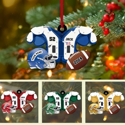 Personalized Football Ornaments with Team Name, Football Vest Christmas Tree Decor 2024, Christmas Gifts for Sports Lovers/American Football Player