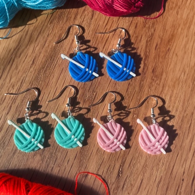 3D Printed Crochet Earrings with Sterling Silver Earring Hooks, Cute Crochet Jewelry, Christmas/Birthday Gift for Crochet Lovers/Knitting Lover