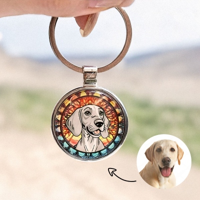 Custom Stained Glass Keychain with Pet Portrait, Dog/Cat Suncatcher Keychain, Pet Memorial Keepsake, Birthday/Pet Loss Gift for Pet Lover/Pet Owner