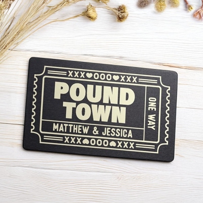 Custom Name Pound Town Ticket Metal Wallet Card, Wallet Inserts Cards with Photo, Birthday/Valentine's Day/Anniversary Gift for Boyfriend/Husband/Him