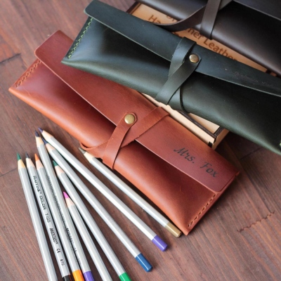 Pencil Case Leather Unique Gift for Artist Custom Pen Holder Leather Pencil Case Personalized Christmas Gift Pouch for Pencil Slim Purse
