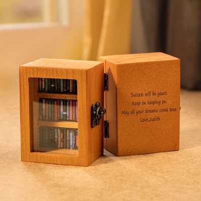 Personalized Anxiety Shaken off Bookshelf with 60PCS Mini Books, Wooden Miniature Books Library, Verse Book Home Decor, Gift for Book Lovers/Readers