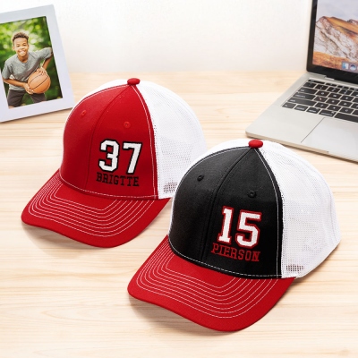 Personalized Name & Number Sports Trucker Hat with Mesh Back, Embroidered Baseball Cap for Man/Woman, Gift for Sports Lovers/Players/Coaches/Teammates