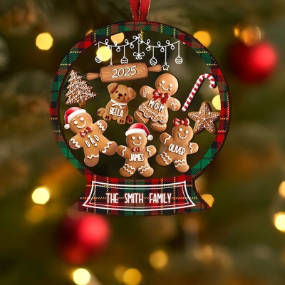 Personalized Gingerbread Family Member Christmas Ornament 2024, 4D Shaker Christmas Tree Decor, Wooden Family Keepsake, Christmas Gift for Family