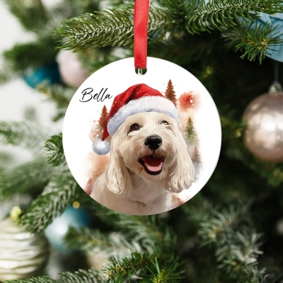 Personalized Pet Santa Watercolor Photo Memorial Ornament, Custom Dog/Cat Photo Christmas Tree Decor, Dog/Cat Loss Sympathy Gift, Pet Remembrance Gift