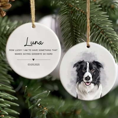 Custom Name & Photo Watercolor Pet Memorial Ornament, Ceramic Dog/Cat Portrait Christmas Tree Decor, Pet Loss Sympathy/Remembrance Gift for Pet Owners