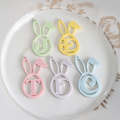 Personalized Initial Easter Bunny Ears Gift Basket Tag, Custom Acrylic Tag with Multiple Colors, Family Party Favor, Easter Gift for Kids/Family