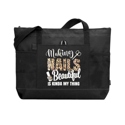 Making Nails Beautiful Is Kinda My Thing Canvas Tote Bag, Large Capacity Zipper Handbag with Mesh Pocket, Gift for Manicurists/Nail Technicians