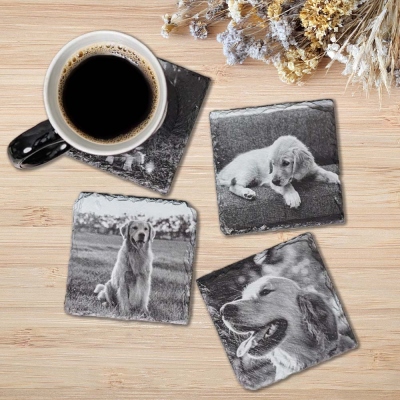 (Set of 4)Personalized Pet Photo Coaster, Images Printed on Coasters, Housewarming/Birthday/Christmas Gift for Pet Lovers/Dog Owners/Friends