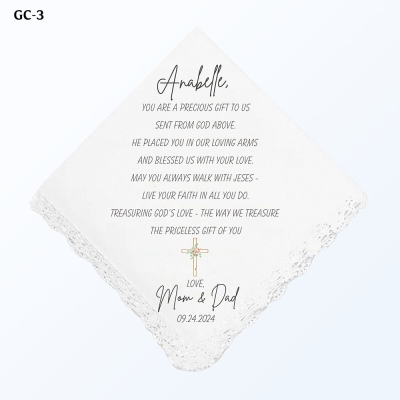 Custom Name Cross Pattern Handkerchief, First Communion Ladies' Handkerchief, Wedding Day Keepsake, Christmas/Birthday Gift for Her/Daughter/Bride