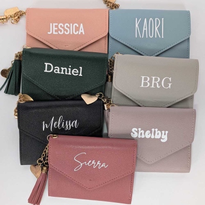 Personalized Name Mini Wallet with Tassel, Employee Appreciation Gift, Team Gift, Corporate Gifting, Holiday Present, Gift for Office Staff